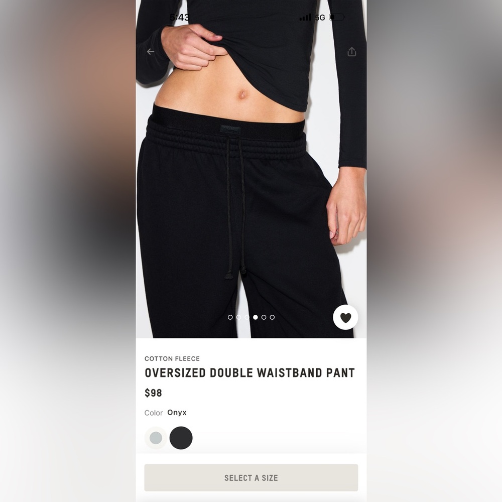 SKIMS Black Wide-Leg Cotton Fleece Drawstring Pants - Picture 3 of 4